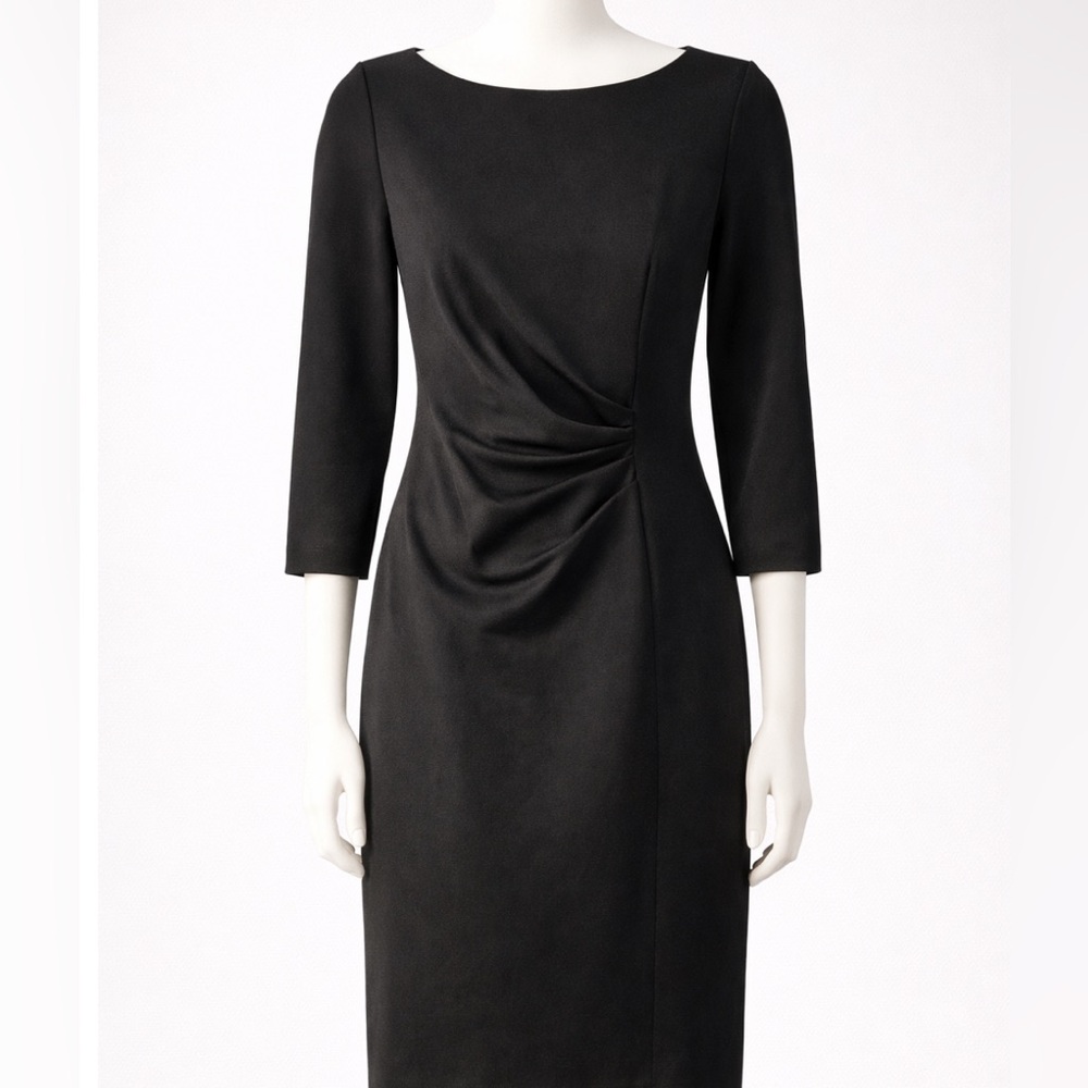Tahari Black Midi Dress with Side Waist Ruching